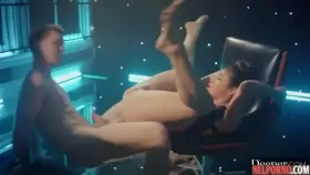 The captain of a spaceship cancer anal Fucks assistant on a leather chair