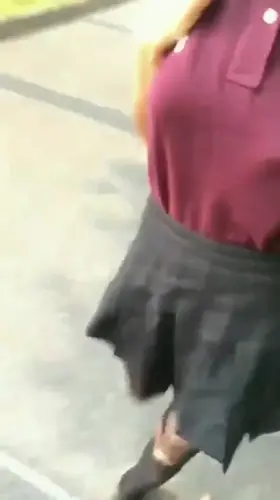 Wet pussy upskirt while walking