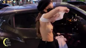 Husband didn't care who saw my tits when he had me change into my new top right there on the street.