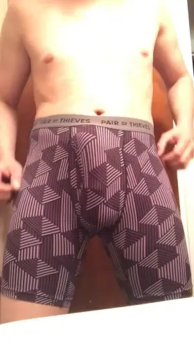 Starts as a bulge and ends an uncut cock reveal