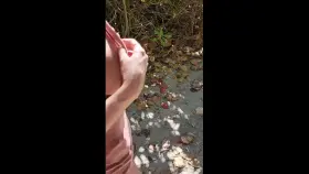 Challenged to walk down the beach bath with my tits out for the lifeguards