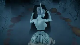 Dark belf bends over