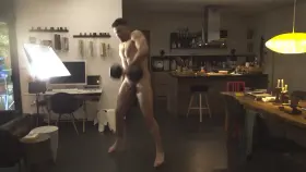 Me working out naked with a 30kg dumbell, swinging cock