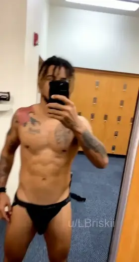 Enjoying the locker room after a good workout