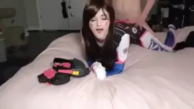 Cute D.Va cosplayer can't believe how good his cock is