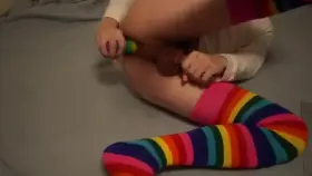 Cumming on a rainbow dildo <3