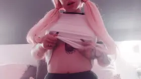 unformal teen with pink hair and tattoos sucks dick