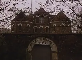 Group shower in a vintage prison