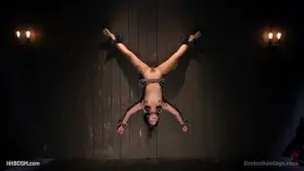 Fuck Doll hung up on a wall and whipped