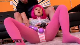 Asian vibed in pink tights