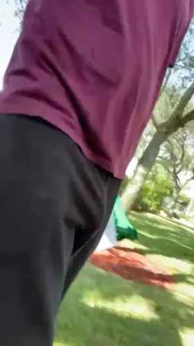 Bulging while bringing in my trash can. Wonder if any of the neighbors noticed