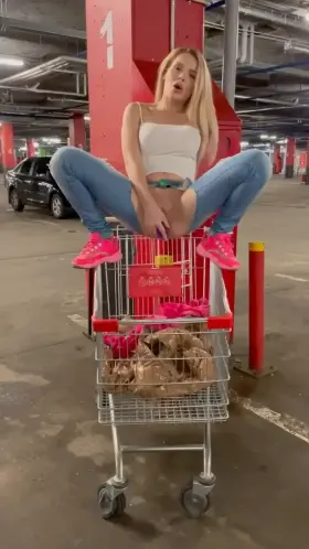 Blonde in public garage