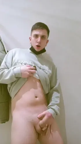 jerking my huge cock in public bathroom