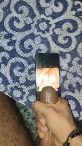 Cumming on huge tits of redditor wife