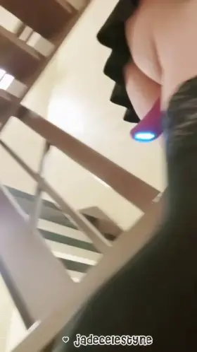 taking the stairs is much harder with a huge purple vibrator stuck up your ass