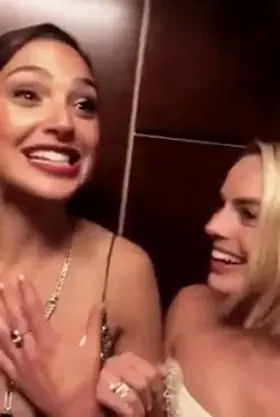 A drunk Gal Gadot and Margot Robbie taking you up to their hotel room for a threesome