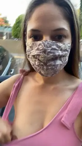 Flashing outside after my waxing appointment showing you my smooth kitty