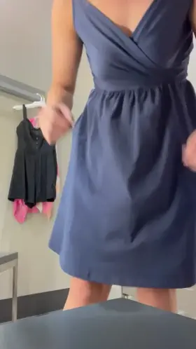 Trying out some new dresses for Church at Target. Which one? No bra and no panties of course and I'll have a small sweater/jacket to cover my shoulders.