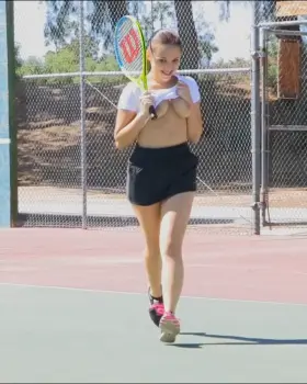 Jenna put her tennis racket in her pussy while other people play (Jenna FTV) [06:41] [masturbation, tennis, park, people, pantyless, upskirt, dildo, spectator, topless, nipple, brunette]
