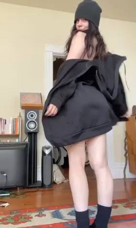 A soft jiggly ass lurks under this big hoodie