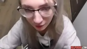 Girl with glasses substitutes tight ass for Russian home anal fucking
