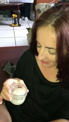 Obedient milf drinks defrosted cum from jar, аnd almost threw up, but she is a trooper