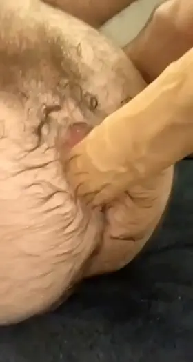 Fucking my hairy ass with this massive dildo 😫