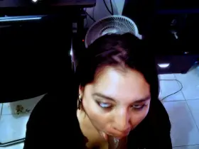 Secretary blows a black cock on her office