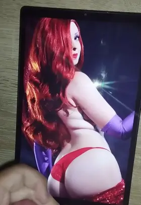Cumming on Jessica Rabbit cosplay (by Lunaraecosplay)