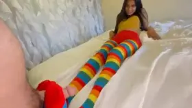 User requested: Rainbow pantyhose footjob