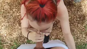 My petite submissive draining me on a public trail