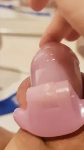 Leaking in my cage like a good sissy