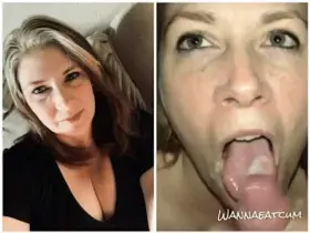 Sexy milf before and after sucking cock
