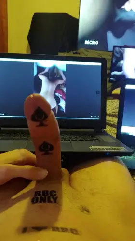 White Boy Jacking Off To Interracial Porn Cums Hard!