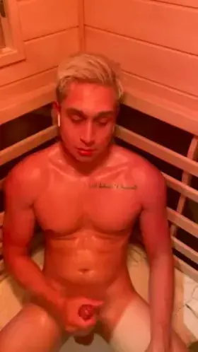 Jerking off in sauna, wanna watch me?