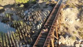 Playing on the tracks while being filmed with my drone.