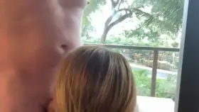 Dared to suck him in front of the glass door as cars drove by. [m] [f]