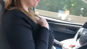 When you dare her to pull out her tits while driving