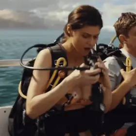 Alexandra Daddario getting ready to scuba dive - Rampage (2018) [Deleted Scene]