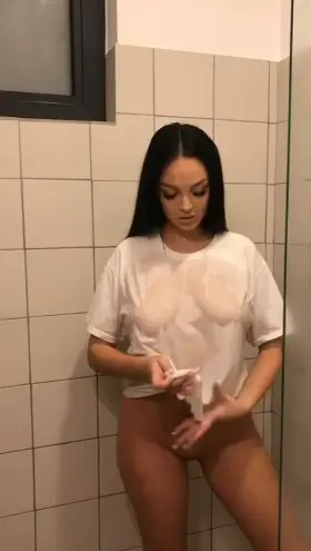 1st post: Wet white T-shirt in Shower!