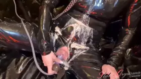 Slave Slut-Orgasma Celeste in latex extreme sloppy deep throat pissing squirting ogasm in slime