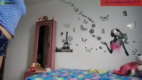 mixed cutie in booty shorts stripping