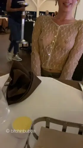 Sheer and braless on our dinner date [GIF]