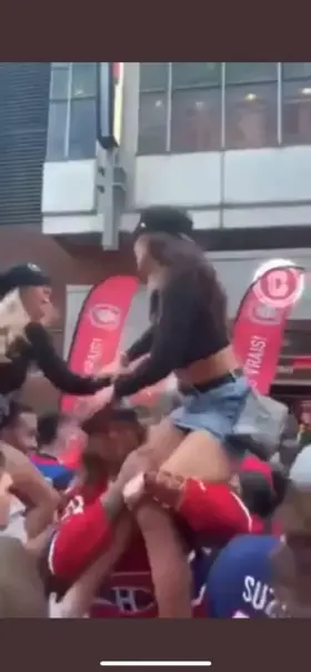 She gets boob grabbed while flashing