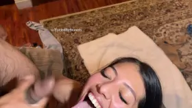 Horny slut recieved multiple cumshots on her pretty fuckable face