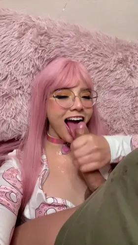 Beautiful pink haired teen gets facial