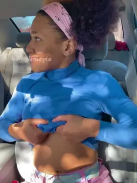 Pulling my shirt up in my car for everyone to see! 😊🍒 OC