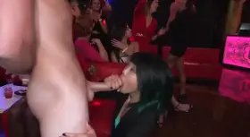 Extreme public blowjob at a crowded bar with an Asian hottie sucking a guy to orgasm hot!
