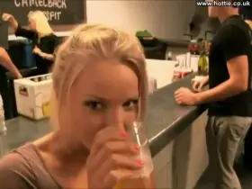 Hot blonde flashing at bar