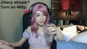 Cute gamergirl squeezing her tiny nipples